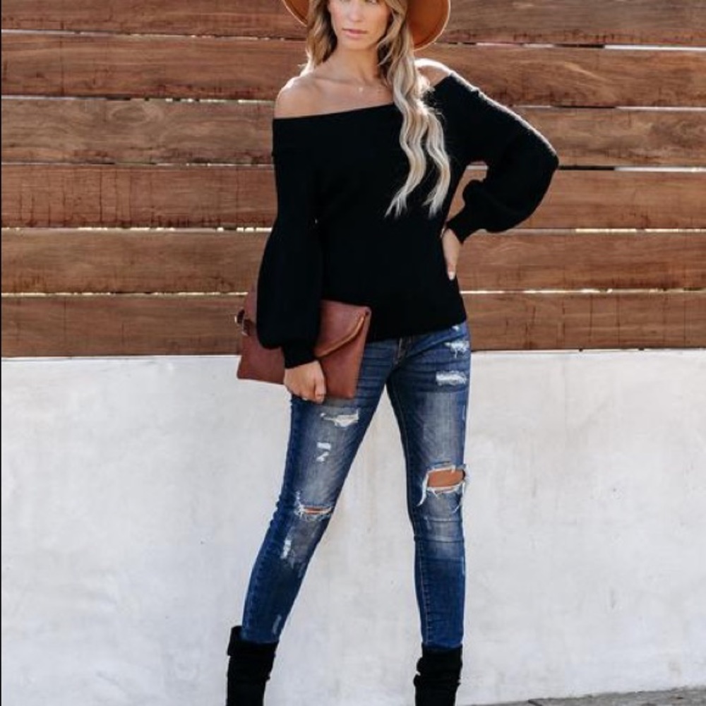 Sasha off the shoulder balloon sleeve sweater